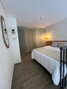 卡塔赫纳Appartement neuf centre Cartagena la matuna的一间卧室,卧室内配有一张大床