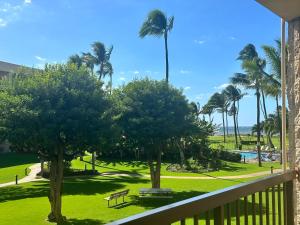 基黑毛伊日落酒店的阳台享有棕榈树公园的景致。