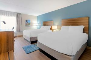 威尔明顿威尔明顿/莱茨维尔比奇贝斯特韦斯特优质酒店的酒店客房设有两张床和窗户。