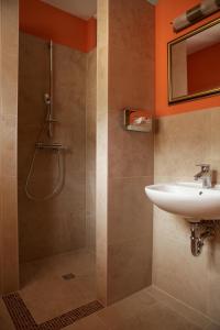 柏林森米纳 - 弗拉斯巴德加藤斯特拉斯旅馆的带淋浴和盥洗盆的浴室
