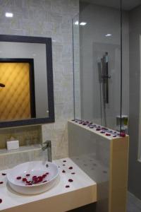 SengkuangThe Golden Bay Hotel Batam的一个带水槽和台面板的浴室