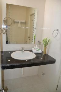 钦奈Peace Inn Chennai的一间带水槽和镜子的浴室