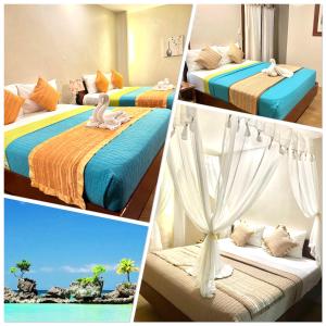 长滩岛The Sitio Suites Boracay的一张酒店房间四张照片的拼贴图