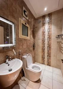 吉达Hayat Al Rose Hotel Appartment的一间带卫生间和水槽的浴室
