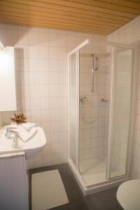 阿尔特施泰滕巴多弗酒店的带淋浴和盥洗盆的浴室