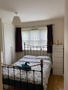 Streatham HillCosy private room的一间卧室配有一张床,床上有玩具鸭子