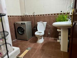 阿布扎比Backpacker's Bed - Central Bus Terminal的浴室配有卫生间、盥洗盆和洗衣机。