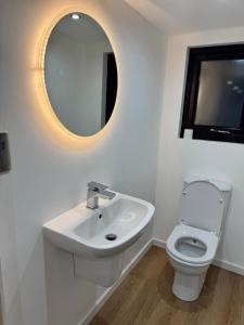 特威克纳姆Twickenham Stadium Condo的一间带水槽和镜子的卫生间的浴室