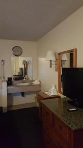 印地欧印地欧旅行小屋汽车旅馆的客房设有带水槽和镜子的浴室