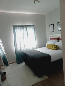 哈博罗内AGM Suites的一间卧室设有一张床和一个窗口