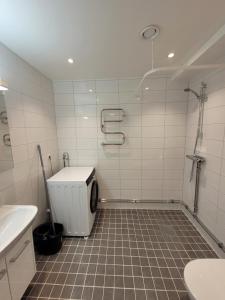 斯德哥尔摩Home Inn Gamtyr326的带淋浴、卫生间和盥洗盆的浴室