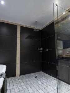 伯诺尼ANEW Hotel & Convention Centre OR Tambo Johannesburg的带淋浴和盥洗盆的浴室