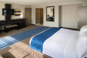 圣路易斯Holiday Inn St Louis Downtown/Convention Center, an IHG Hotel的酒店客房设有一张大床和一张书桌。