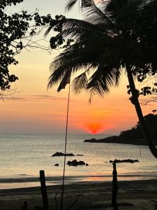 昌岛Eternal Forest Beach Bar&Bungalow的日落时站在海滩上的人