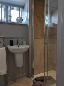 Quenington守护者臂弯宾馆的一间带水槽和淋浴的浴室