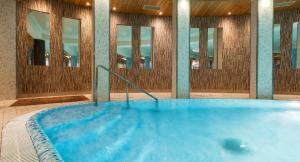 克拉科夫银河酒店的一个带镜子的房间内的热水浴缸