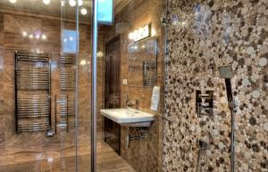 兹蒂尔Mountain Resort Ždiar - Chalets的一间带水槽和淋浴的浴室