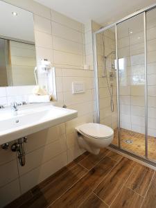 加尔蒂Apart Christine - Silvrettacard-Sommer inklusive的浴室配有卫生间、盥洗盆和淋浴。