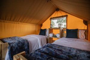 CassvilleRoaring River Luxury Adventure Tent #15的帐篷内带两张床的房间