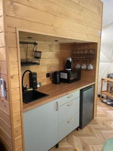 茨兹伊特纳beGLAMP glamping - narty, góry i Park Narodowy的一个小房子里的厨房,配有水槽