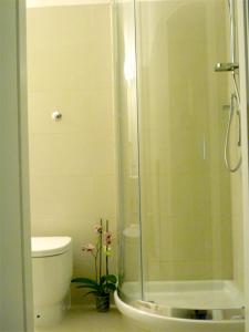 佛罗伦萨加拿大酒店的一间带卫生间和玻璃淋浴间的浴室