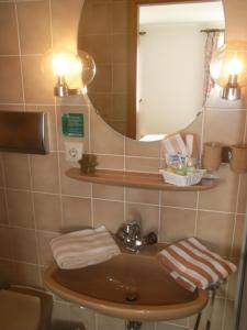 Schwabsberg金色拉姆宾馆的一间带水槽和镜子的浴室