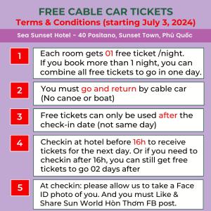 富国Sea Sunset Hotel - FREE Cable Car Aqua Park Tickets - Welcome to a mixing world of friends的手机的屏幕,带免费缆车票列表