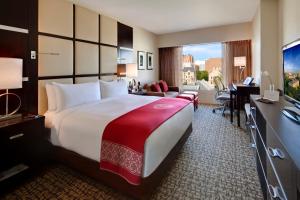 伊萨卡康奈尔大学斯塔特勒酒店 的酒店客房设有一张大床和一张书桌。