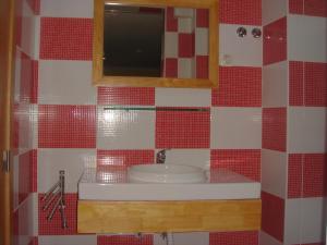 里斯本东旺娜桐宾馆的浴室设有水槽和红白瓷砖