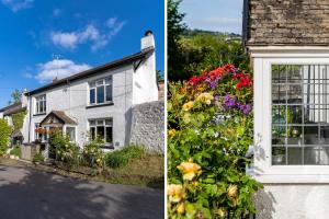 廷茅斯Haldon View - Characterful Devon cottage boasts stunning countryside views and hot tub的两幅房子前面的花卉图案