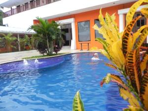 巴里奥斯港Hotel Puerto Libre的一个人在房子的游泳池游泳