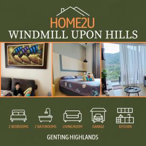 云顶高原Windmill Upon Hills, Genting Highlands 2 King bed & 2 free car park的一张海报,一间设有一间卧室的房间,一间设有一张床的房间