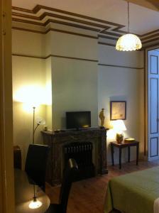 布鲁塞尔瑞斯登18号旅馆的客厅配有床、电视和沙发