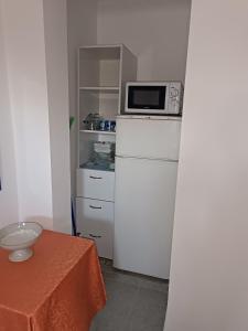 杰尔吉斯Petit Appartement Sidi kbir的厨房配有冰箱上方的微波炉