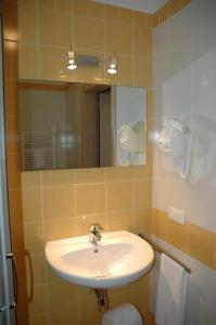 博尔扎诺菲拉酒店的一间带水槽、镜子和卫生间的浴室