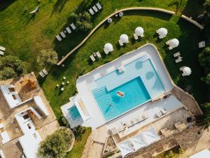 莫诺波利Masseria Torrepietra的享有庭院内大型游泳池的顶部景色