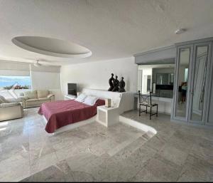 阿卡普尔科Hermosa casa en Acapulco Villa Majum的一间卧室设有一张床和一间客厅。