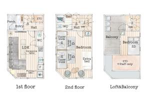 东京HAN'S EBISU - Shibuya - Entire House for Max 10 ppl的房屋的平面图和高处