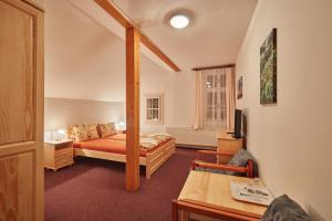 扬斯凯拉兹涅弗罗拉膳食公寓的一间卧室配有一张床和一张书桌