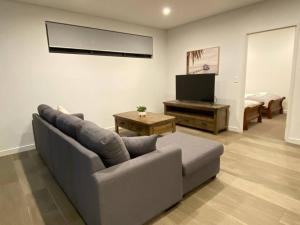 悉尼KozyGuru Campsie Brandnew 3 Room Home Parking的带沙发和电视的客厅