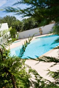 曼德琉-拉纳普勒Vacancéole - Résidence Carré Marine的一座树木繁茂的庭院内的游泳池