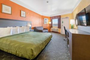 加尔维斯敦Quality Inn & Suites Galveston - Beachfront的一间酒店客房,房内配有一张大床