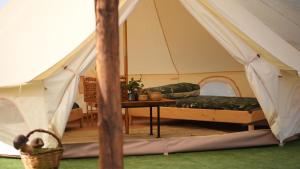 Sicignano degli AlburniGlamping Di Palma的帐篷配有桌子和床