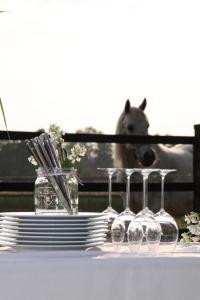 赫费尔霍夫赫费尔霍夫餐厅宾馆的酒杯桌子和马背