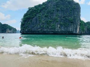 吉婆岛Hoang Phuc Home - Hotel Cat Ba的一群人在海滩上游泳