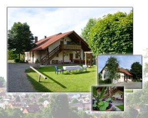 Waldthurn拜姆勒度假乡村民宿的堆叠着一座房子的画作,房子有院子