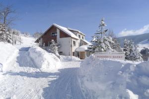塔加特韩琦旅馆的房子前面的雪覆盖的房子