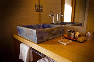 科里奥卡瑟纳德阿巴米亚酒店的一个带石制水槽的柜台浴室
