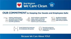 彭蒂克顿Best Western Inn at Penticton的一张屏幕显示我们保证客人和员工安全的承诺