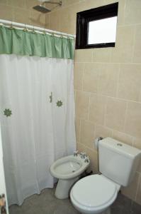 乌斯怀亚万物原则公寓的一间带卫生间和淋浴帘的浴室